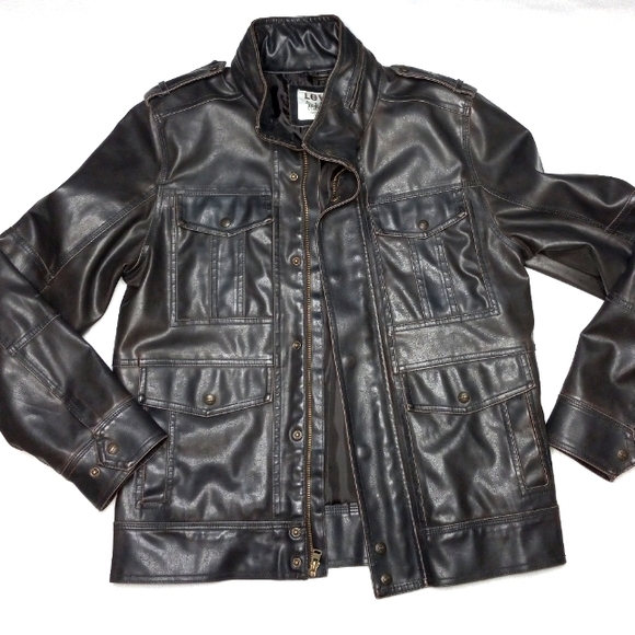 Levi's faux leather motorcycle jacket men's brown coat size S